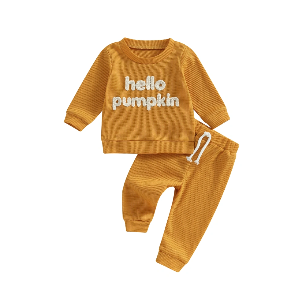 Baby 2Pcs Fall Outfits Fuzzy Letter Embroidery Tops and Pants Set