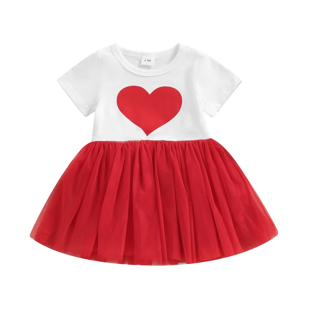 Baby Girl Valentine’s Day Dress, Heart Print Short Sleeve Tutu Dress