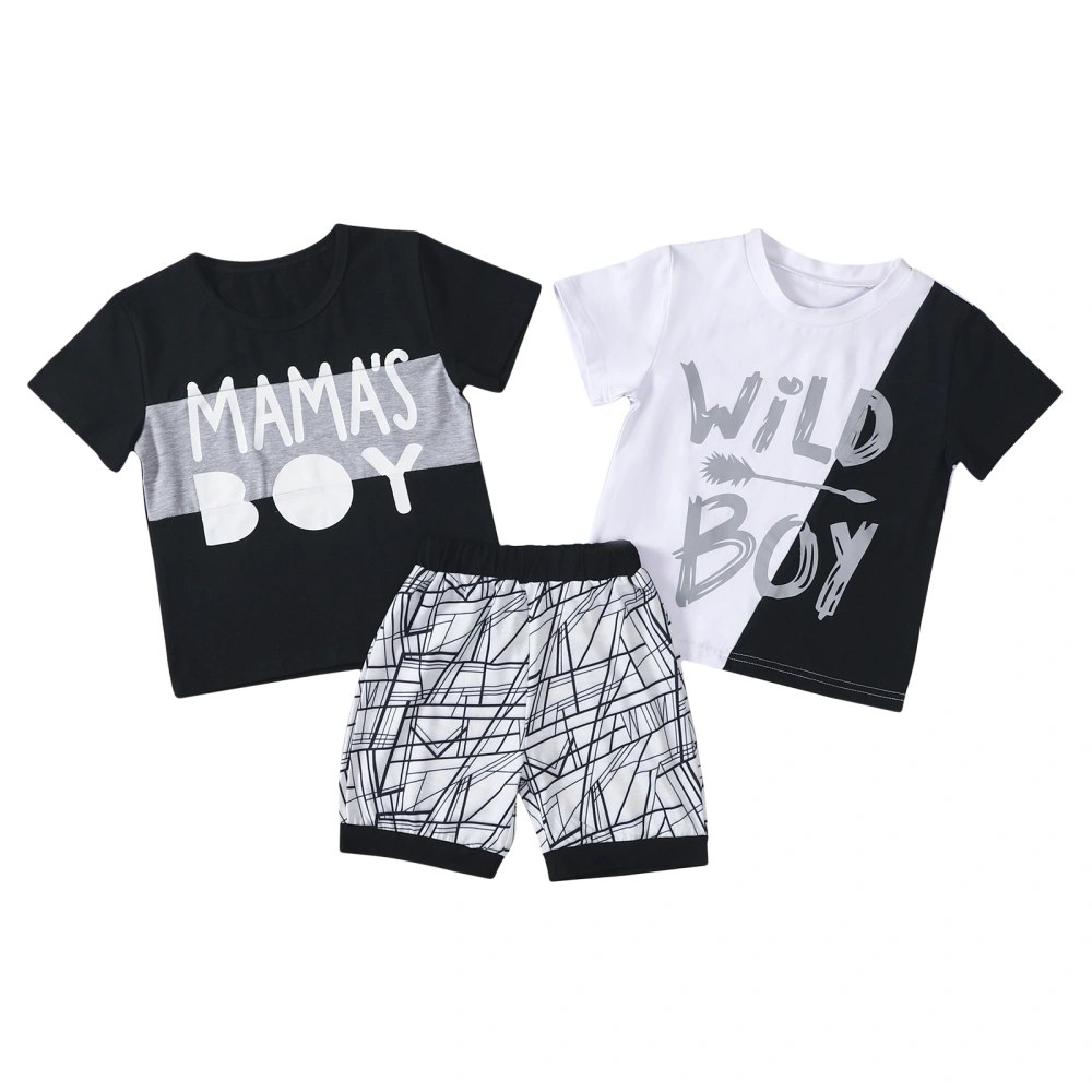 Boys Clothes Set, Letter Print T-shirt + Elastic Waist Shorts