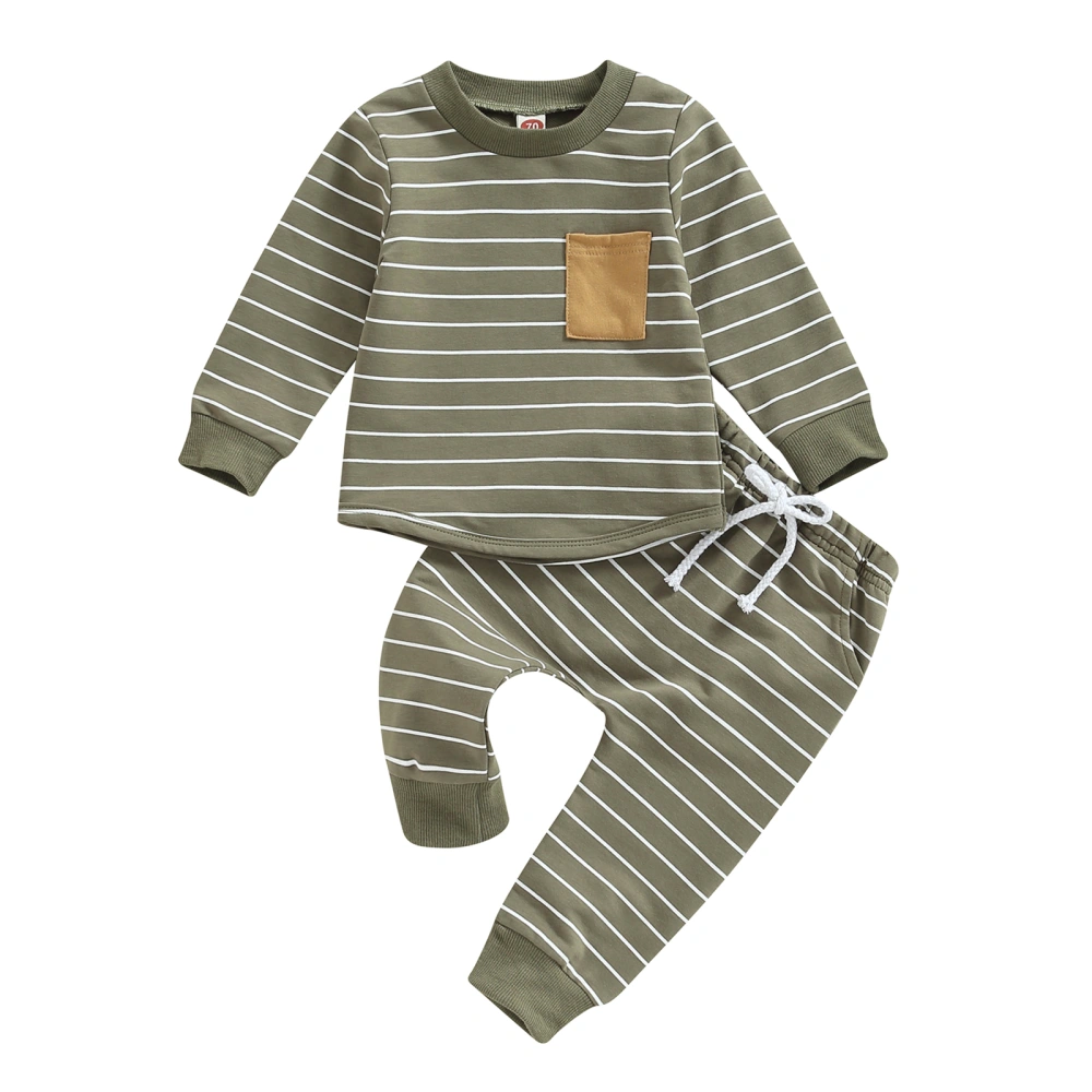 Baby Boys Pants Set, Striped Long Sleeve Sweatshirt + Sweatpants