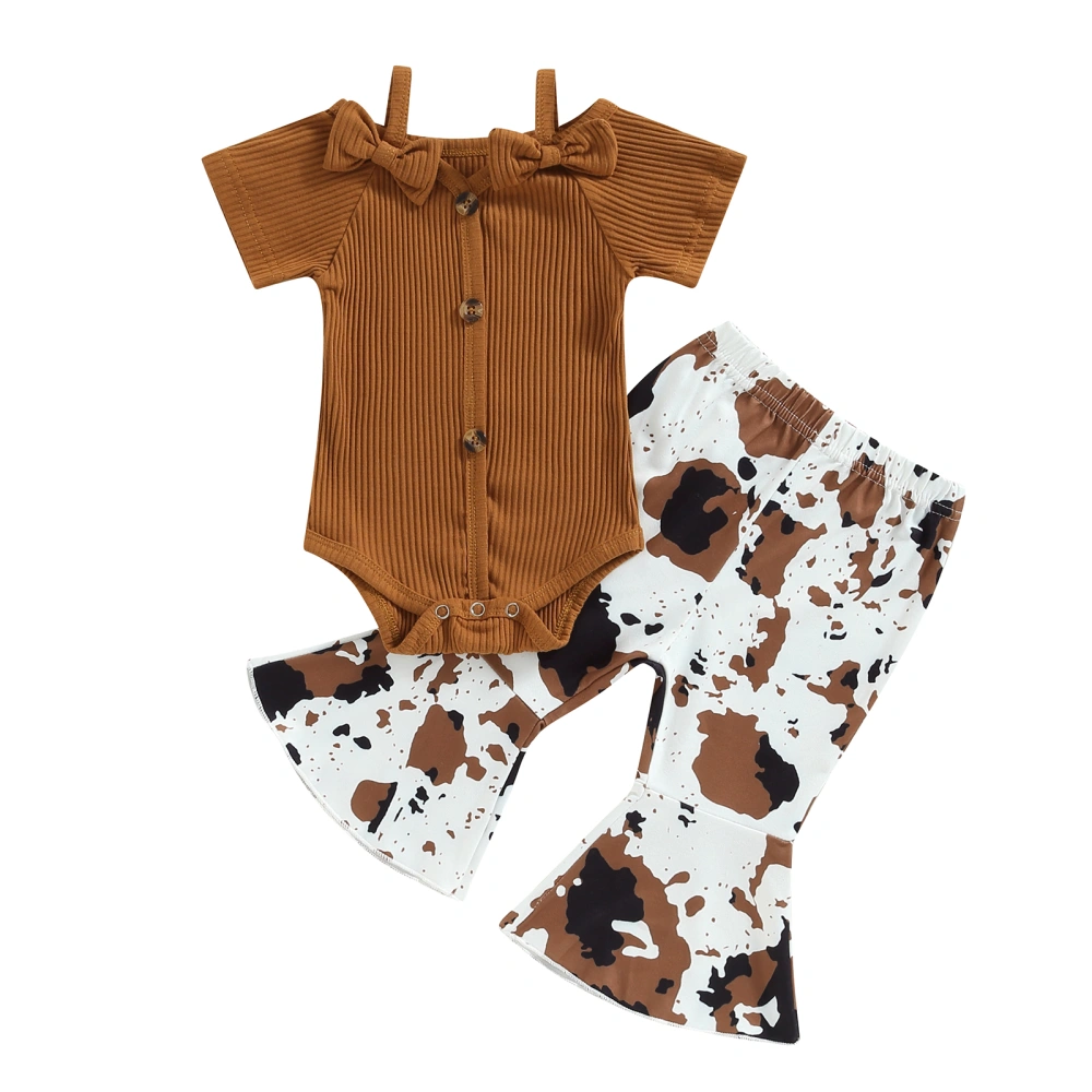 Baby Girls Summer Jumpsuits Set Short Sleeves Romper and Flared Pants