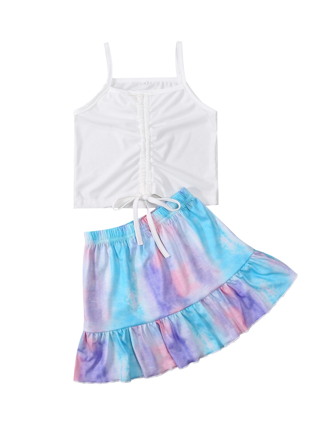 Little Girls Outfit, Drawstring Suspender Top, Random Dyeing Skirt