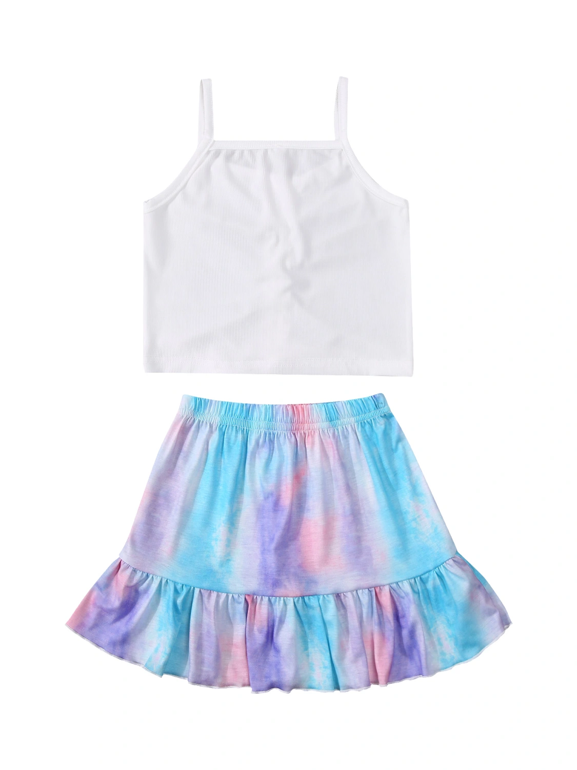 Little Girls Outfit, Drawstring Suspender Top, Random Dyeing Skirt