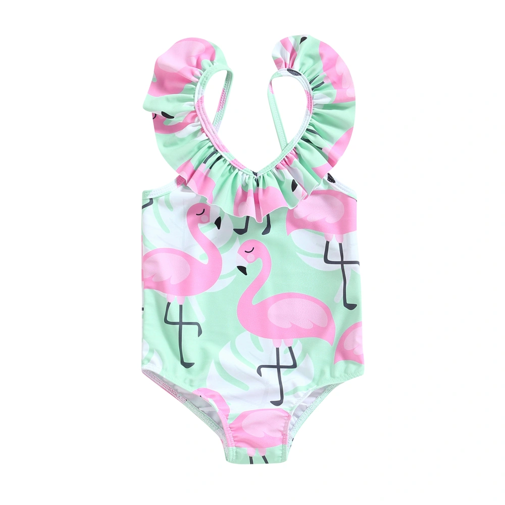 Toddler Girl Swimsuits Flamingo Print Backless Fly Sleeve Jumpsuit 