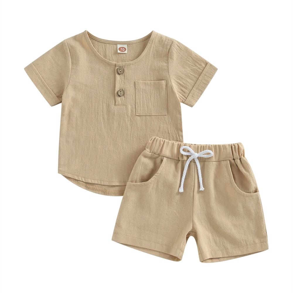 2Pcs Baby Boy Summer Outfits, Button Down Pocket Tops + Shorts Set