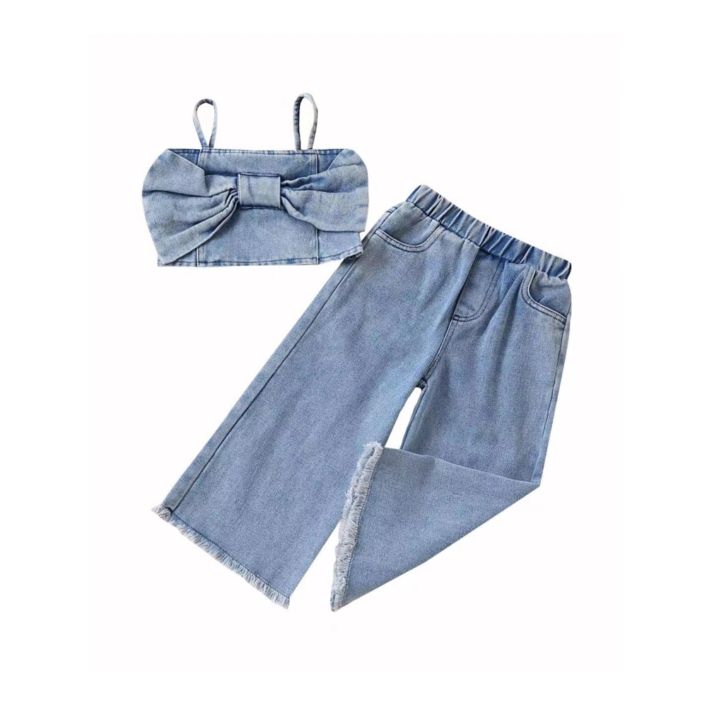 Kids Girls Pants Set, Denim Bow Camisole with Elastic Waist Pants