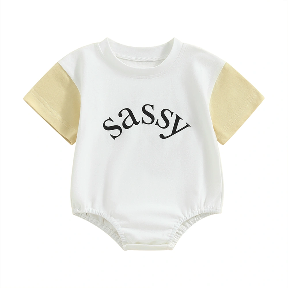 Newborn Romper, Short Sleeve Letter Print Contrast Color Bodysuit