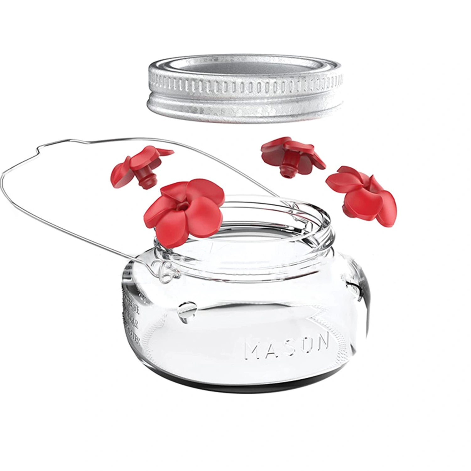 Mason Jar Bird Feeder, Flower Feeding Ports Outdoor Hanging Feeder