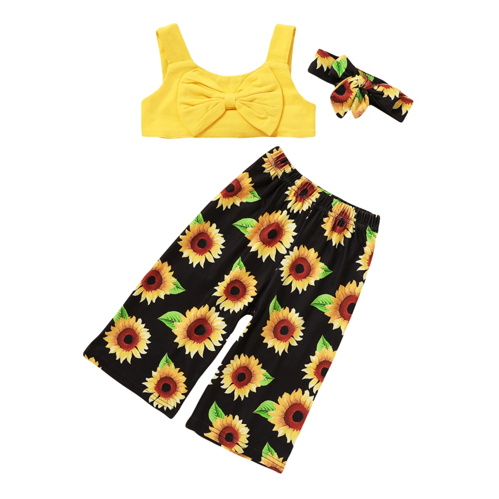 Kids Suit Set, U-Neck Sleeveless Crop Tops+ Long Pants+ Headband