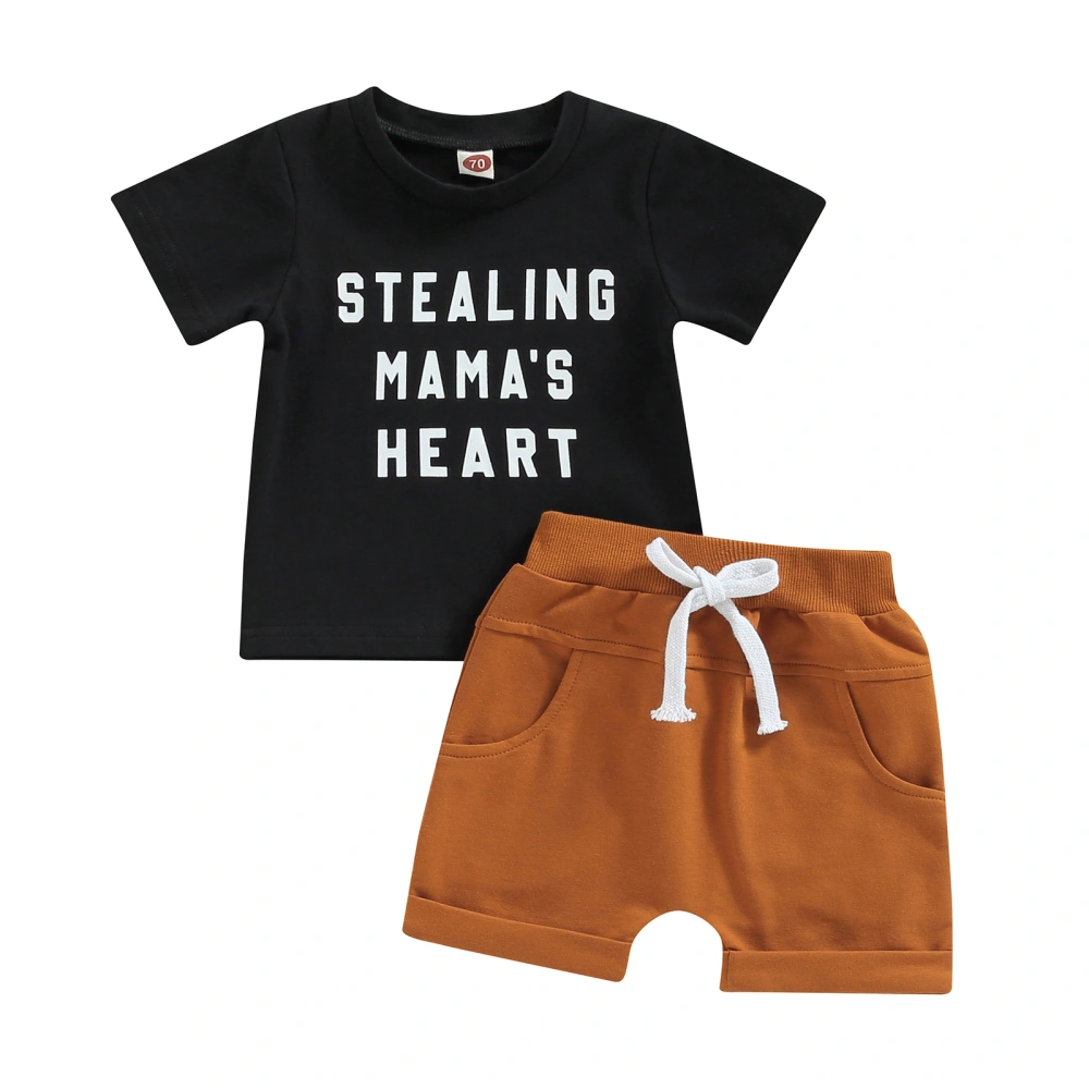 Baby Boys Summer Outfits, Letter Print T-Shirt+Rolled Cuff Shorts Set