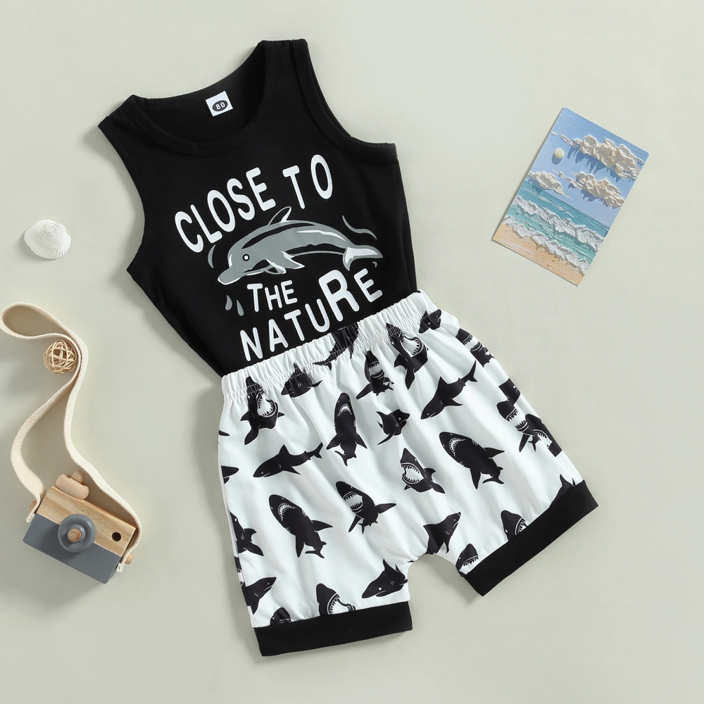 Baby Kids Boys Shorts Set, Letters Tank Top + Dolphin Print Shorts