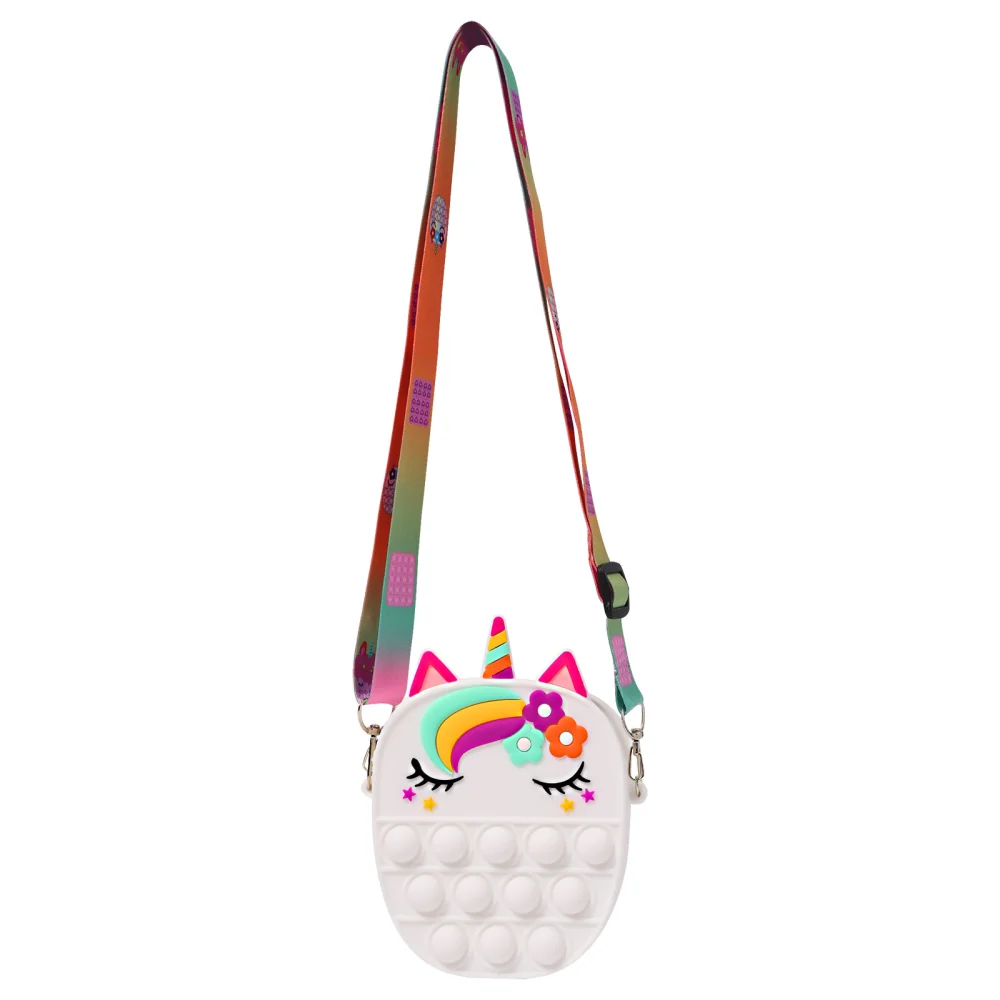 Decompression Messenger Bag, Cartoon Pony Shape Bubble Toy Zipper Bag 