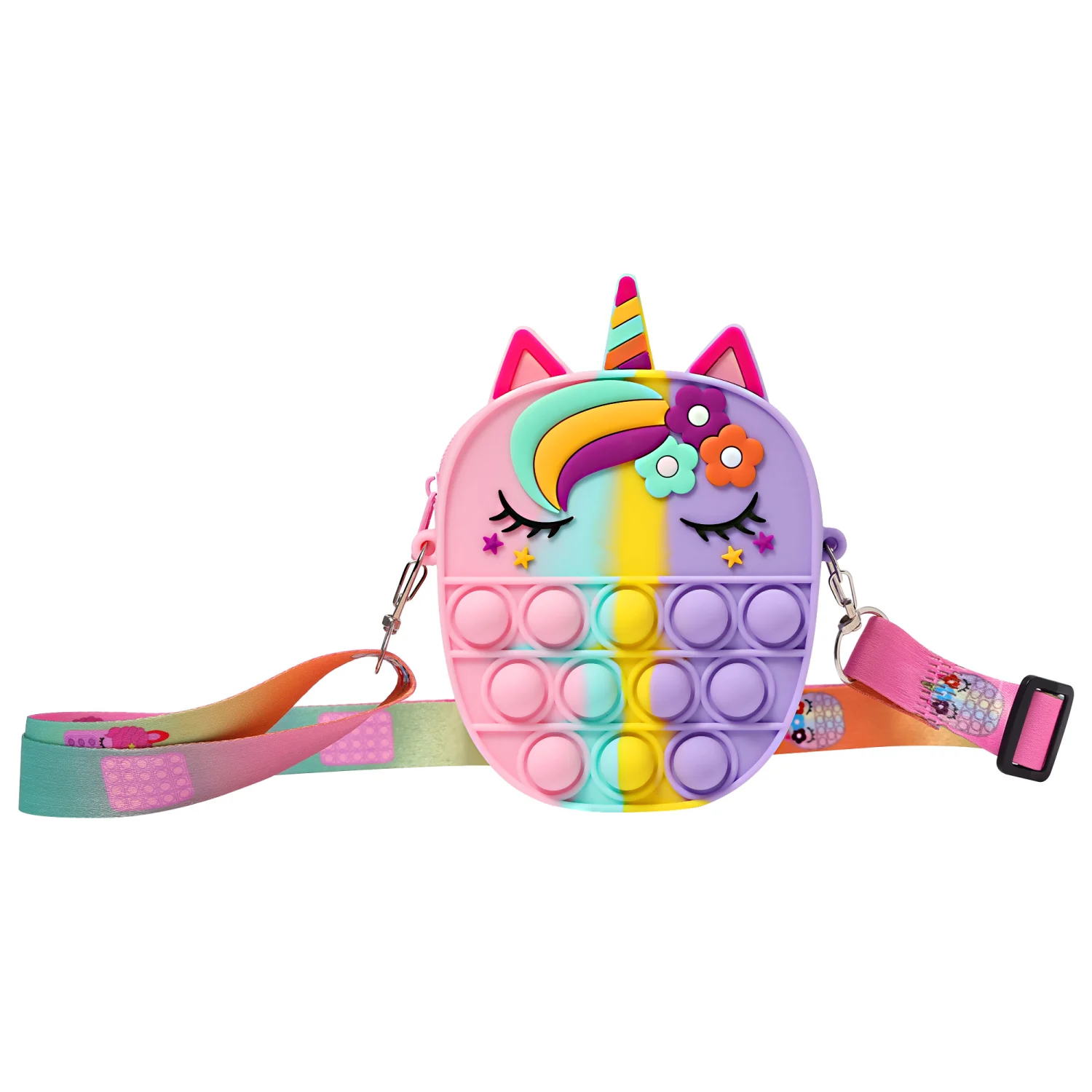 Decompression Messenger Bag, Cartoon Pony Shape Bubble Toy Zipper Bag 