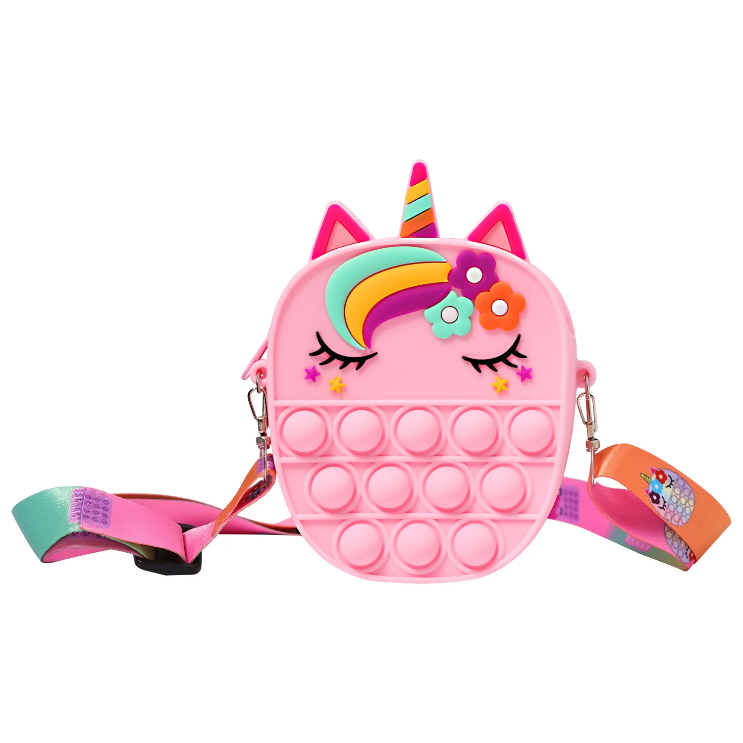 Decompression Messenger Bag, Cartoon Pony Shape Bubble Toy Zipper Bag 