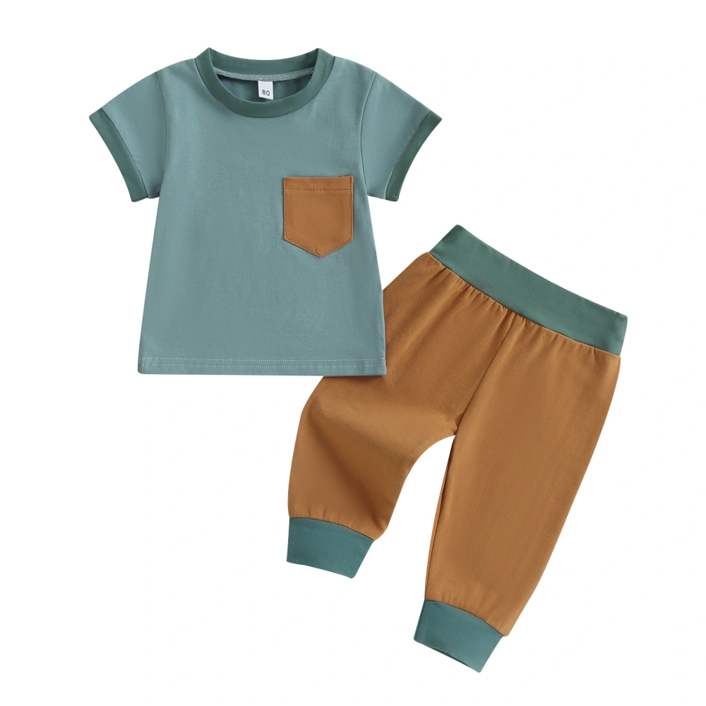 Baby Kids Boys 2-piece Outfit Contrast Color T-shirt with Long Pants