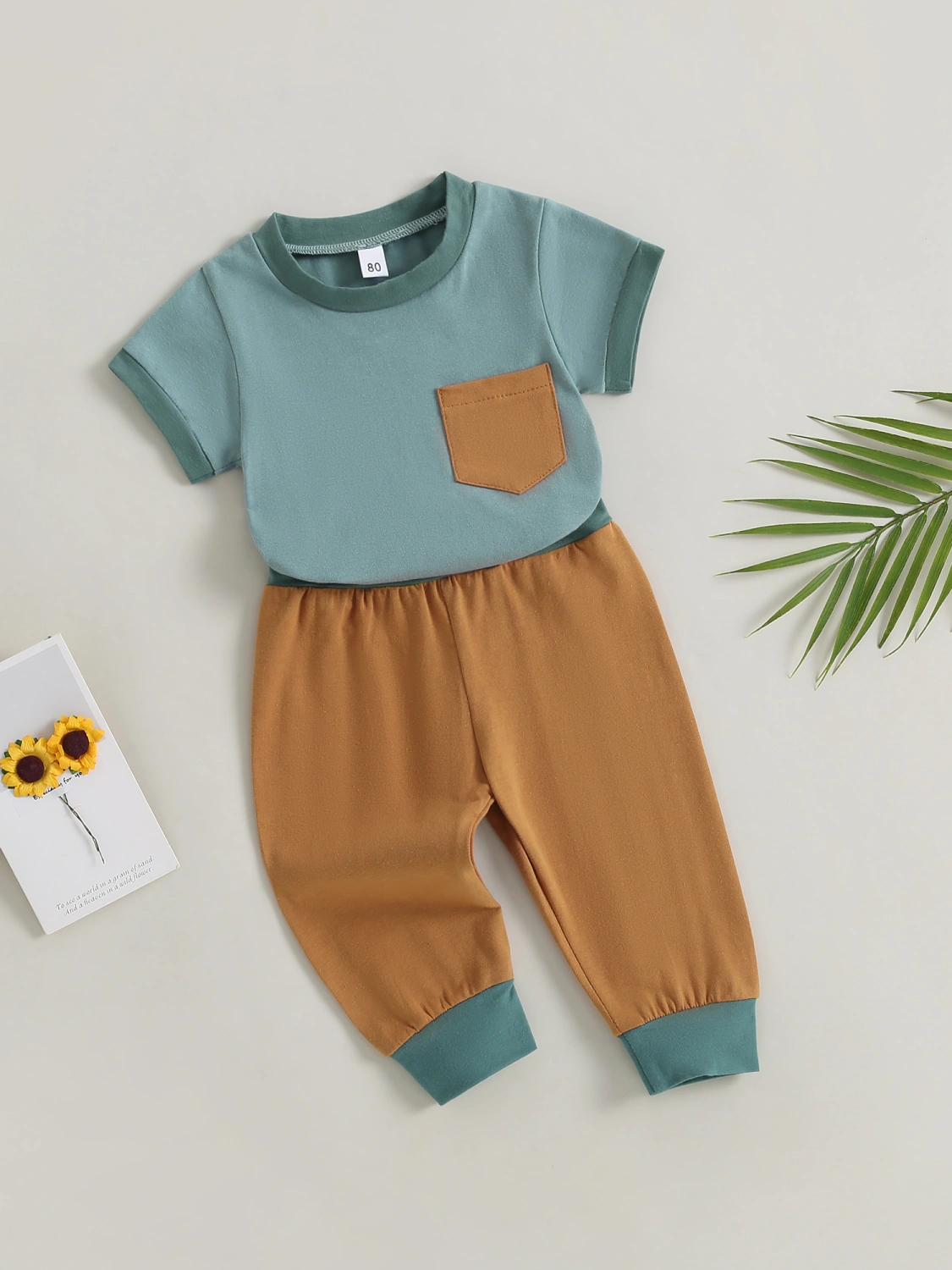 Baby Kids Boys 2-piece Outfit Contrast Color T-shirt with Long Pants