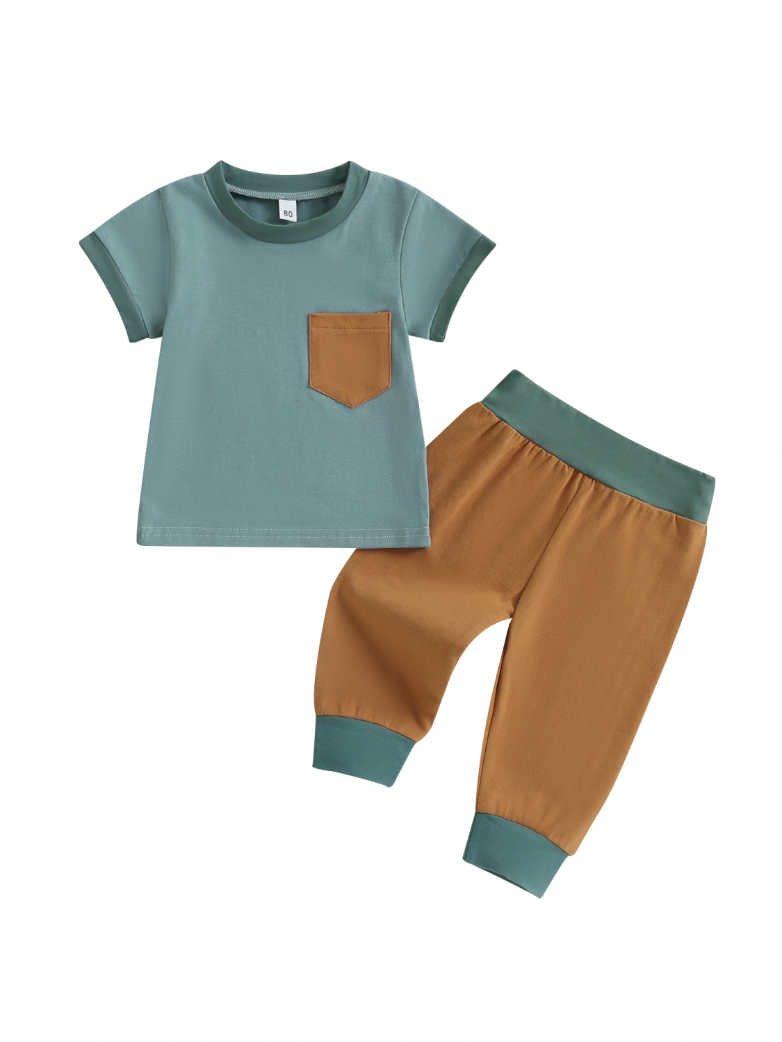 Baby Kids Boys 2-piece Outfit Contrast Color T-shirt with Long Pants