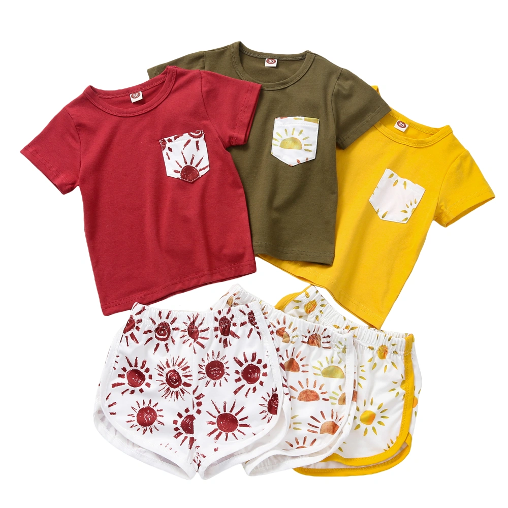 Girl’s Pocket Short Sleeve T-shirt and Sun Printed Shorts Set