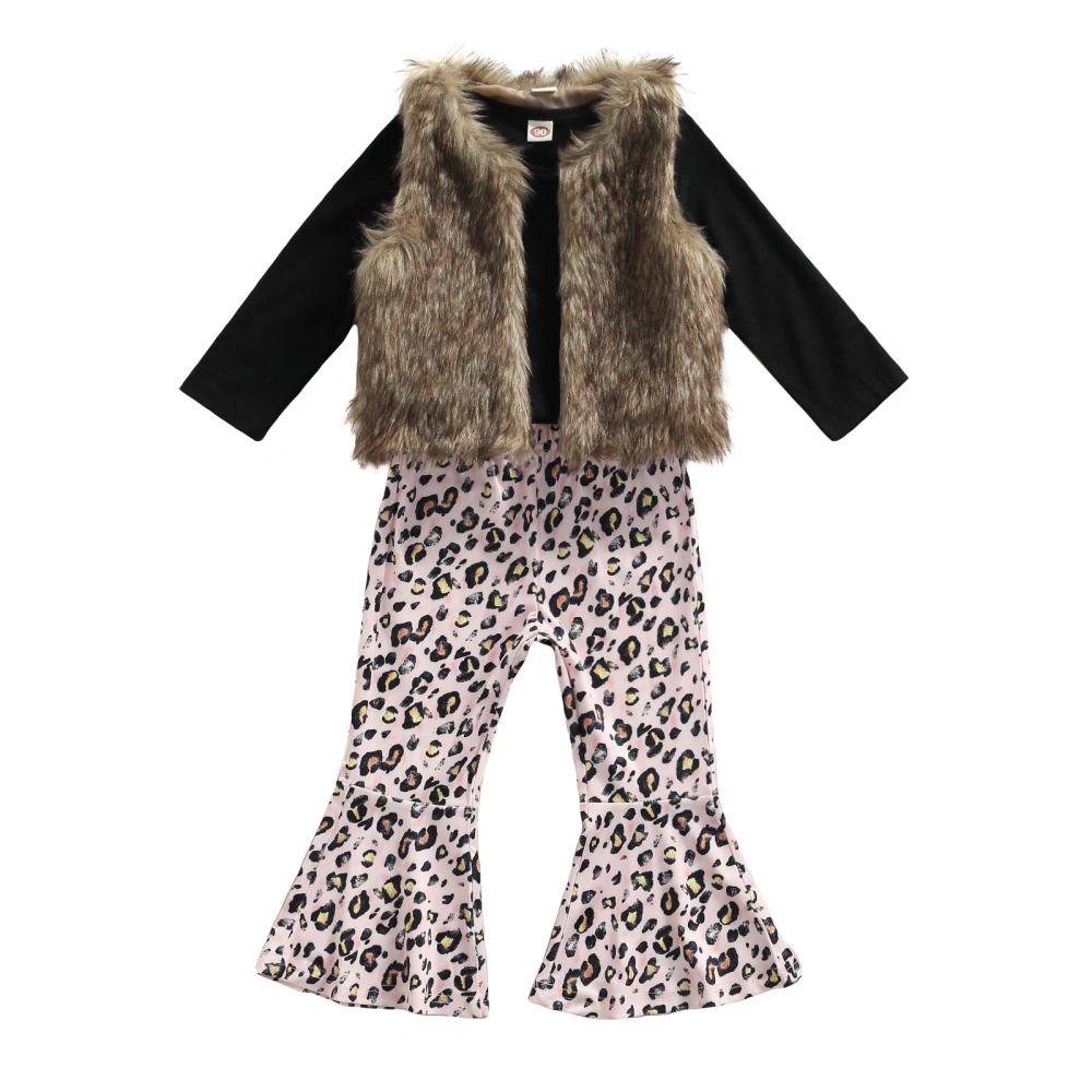 Girls Clothes Set, Pullover, Printing Pants and Faux Fur Waistcoat