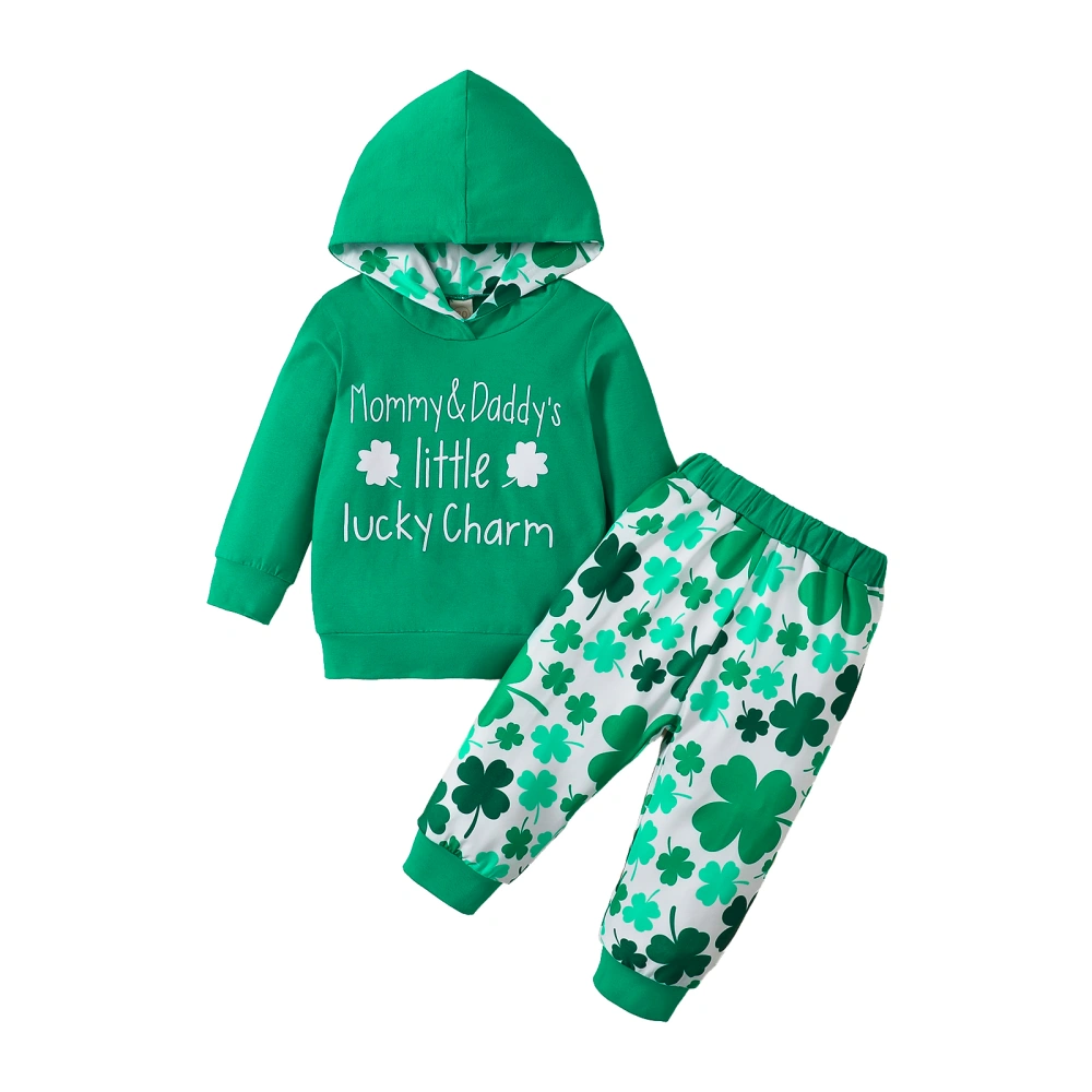 Toddler Long Sleeve Letter Print Hood Pullover + Shamrock Long Pants