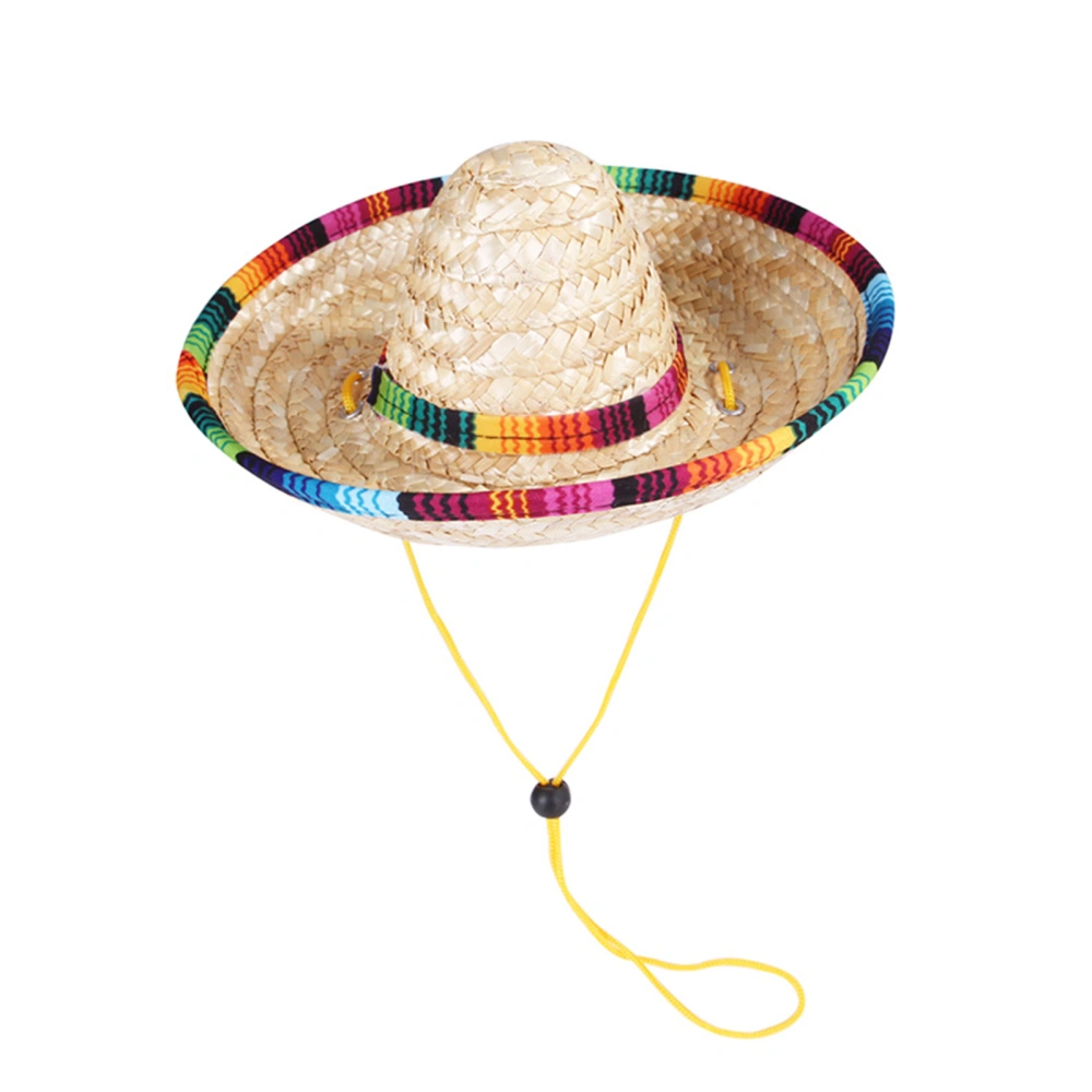 Mexican Dog Sombrero Hat Breathable Cat Straw Cap with Drawstring