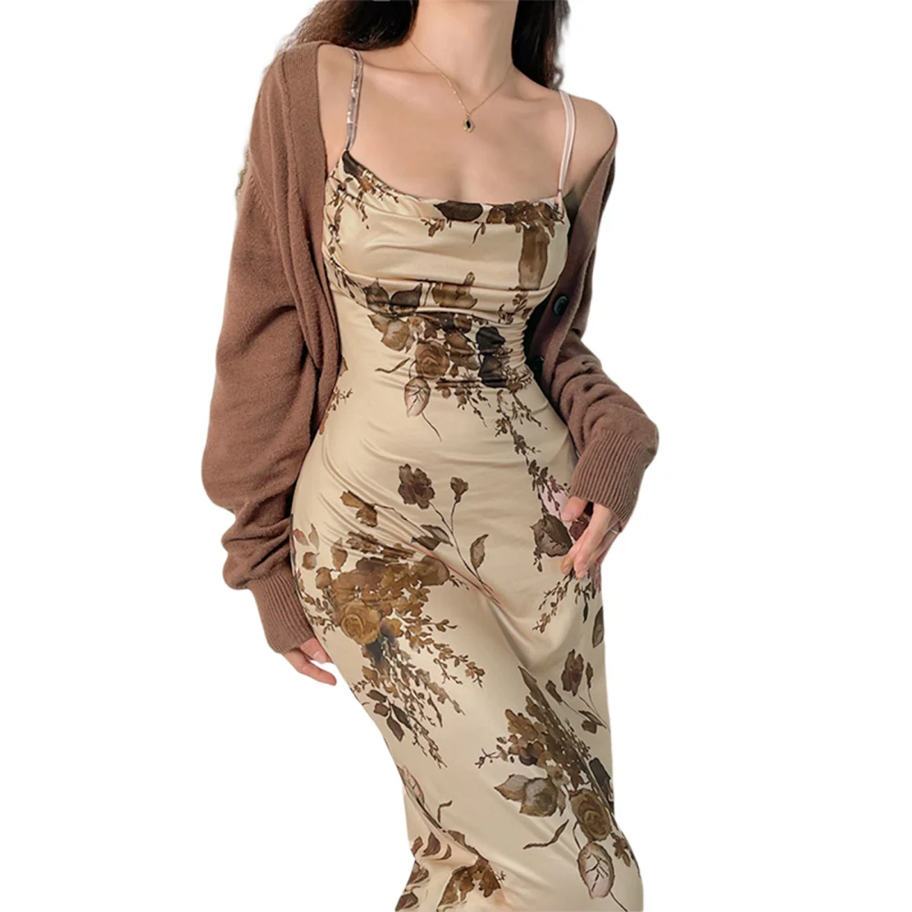 Female Floral Print Sleeveless Spaghetti Strap Ruched Bodycon Dress