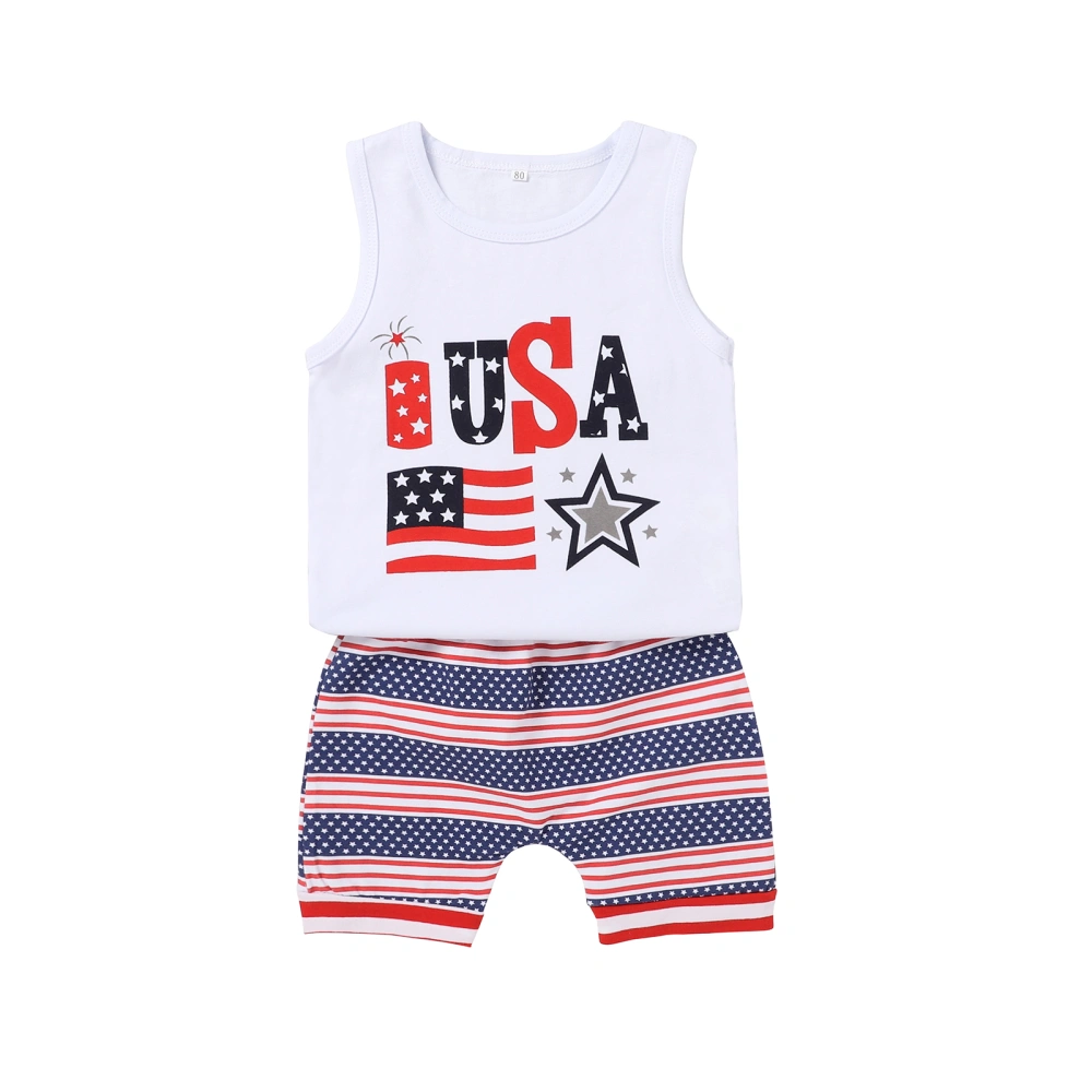 Independence Day Toddlers Outfit, Sleeveless Letter Flag Top, Shorts