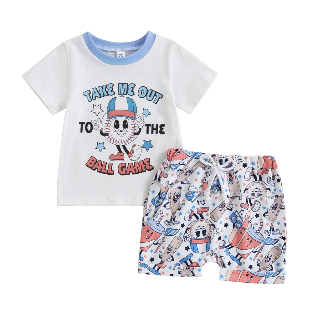 Kids Girls Boys 2pcs Outfits Baseball Print T-Shirt Elastic Shorts Set