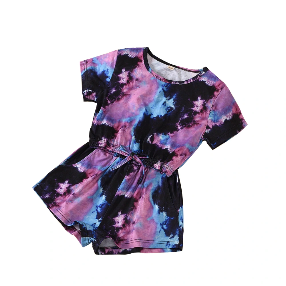 Kids Suit Set, Tie-Dye Print Round Collar Short Sleeve Pullover+ Shorts