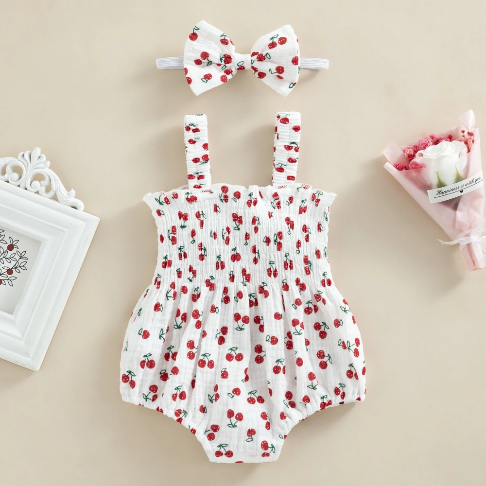 Baby Girl Summer Outfits, Sleeveless Print Romper with Headband