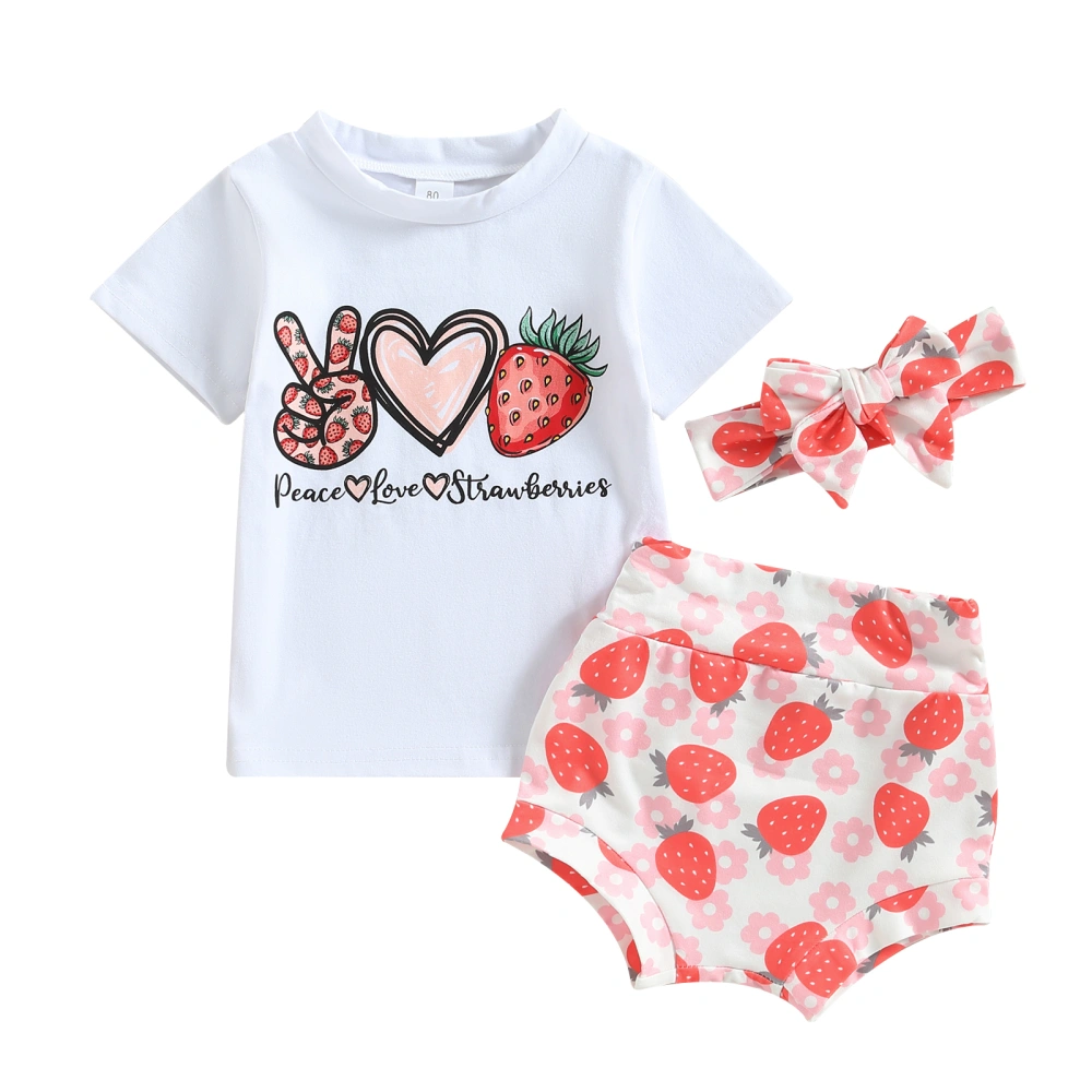 Baby Girls Summer Outfits Strawberry Print T-shirt and Shorts Headband