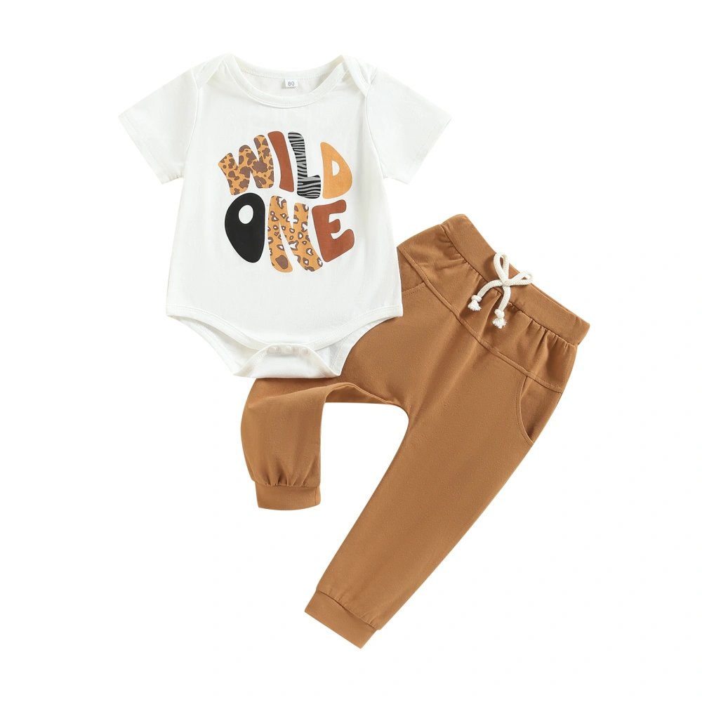 Baby Boys Pants Set, Letters Print Short Sleeve Romper with Pants