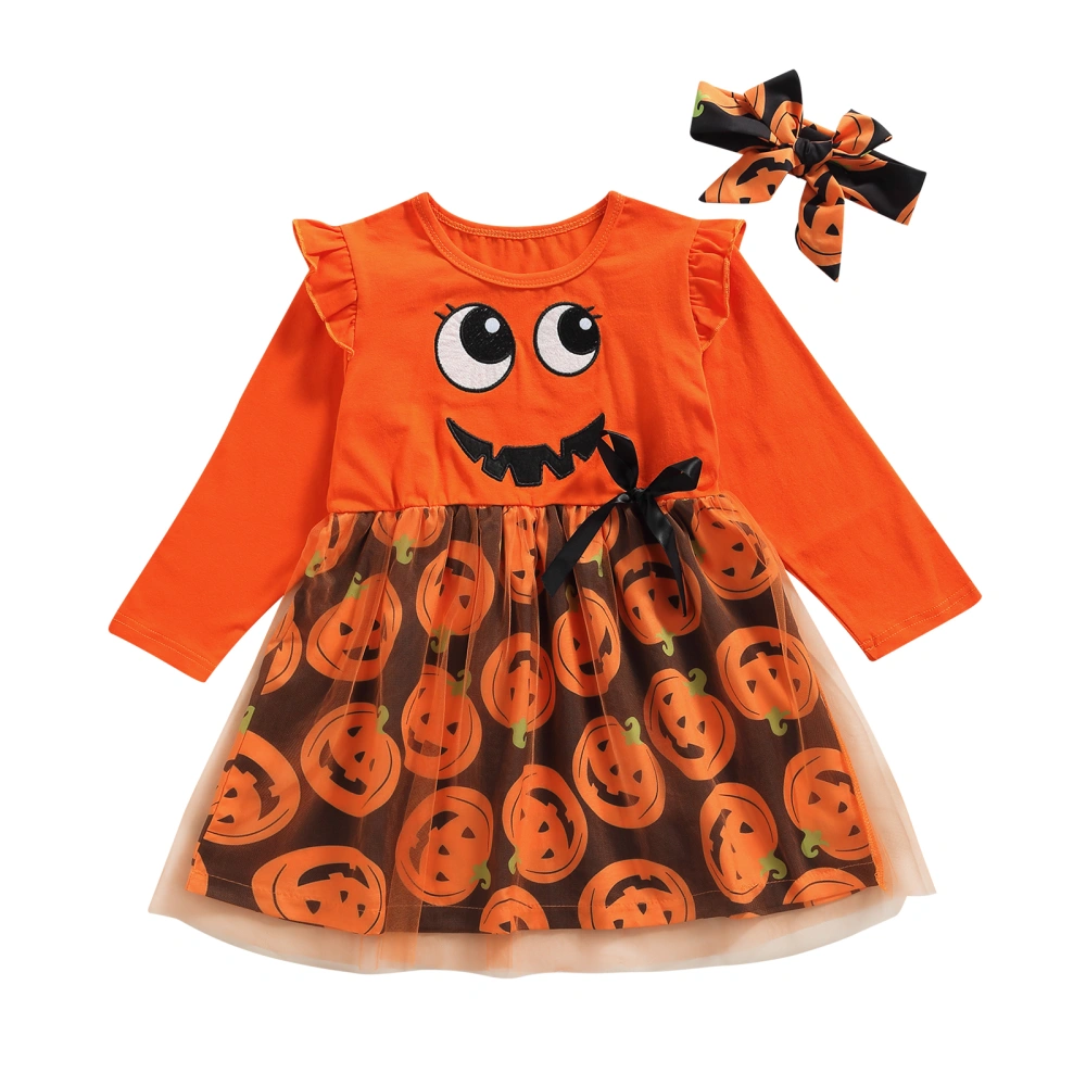 Halloween Little Girls Outfit, Printing Mesh Splicing Princess Dress