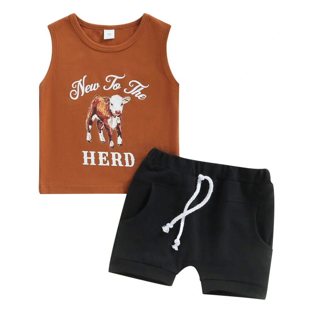 Boys Sleeveless Round Neck Letters Tops Drawstring Short Pants 