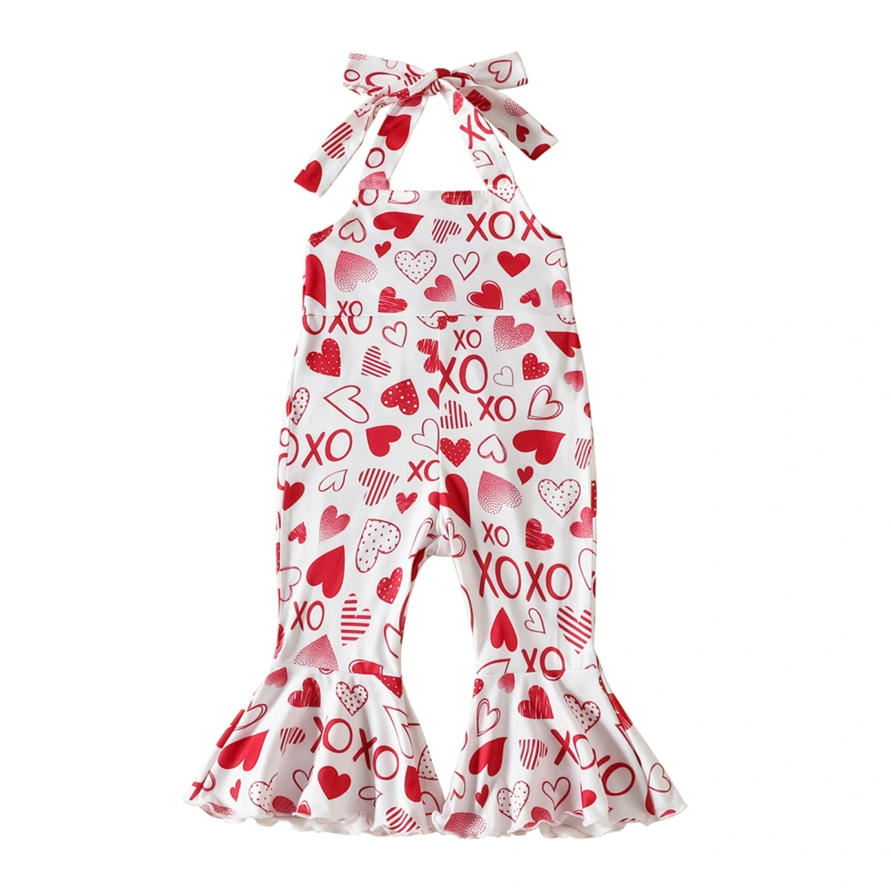 Baby Girl Valentine’s Day Outfit, Heart Sleeveless Halter Jumpsuit