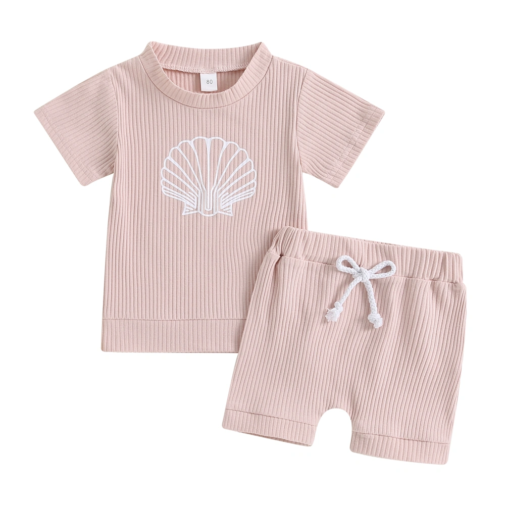 Baby Girl Boy Summer Outfit Print Crew Neck Rib Knit Tops Shorts