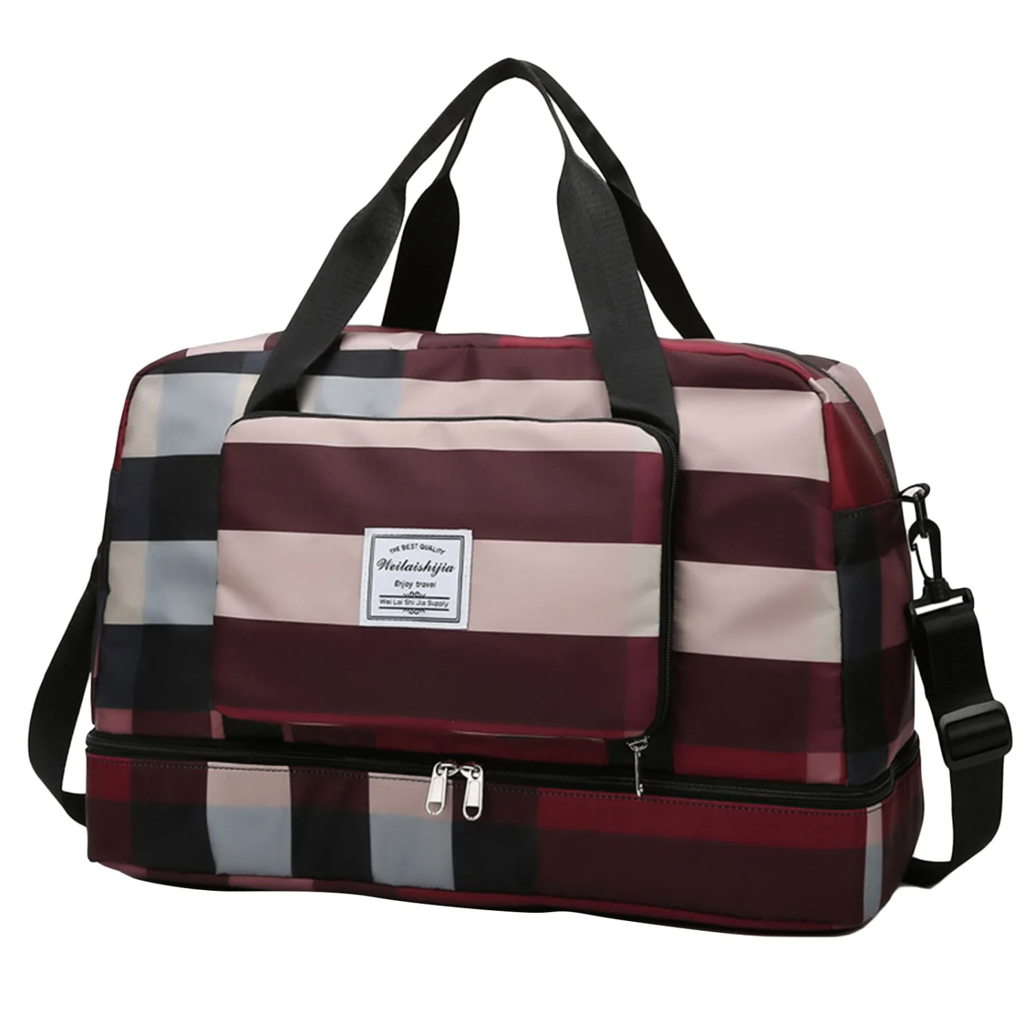 Weekender Overnight Bag, Plaid Travel Duffel Bag, Sports Gym Bag