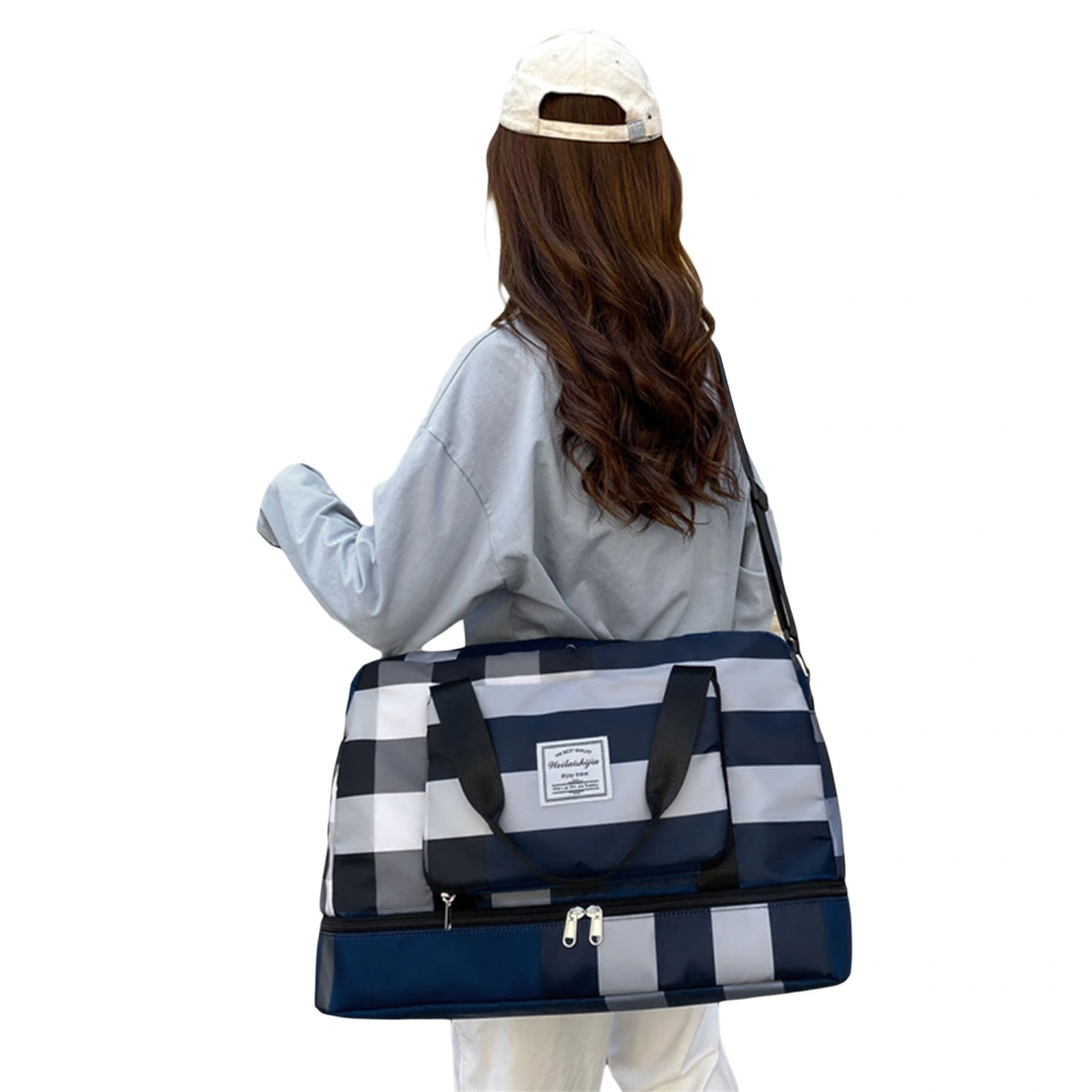 Weekender Overnight Bag, Plaid Travel Duffel Bag, Sports Gym Bag