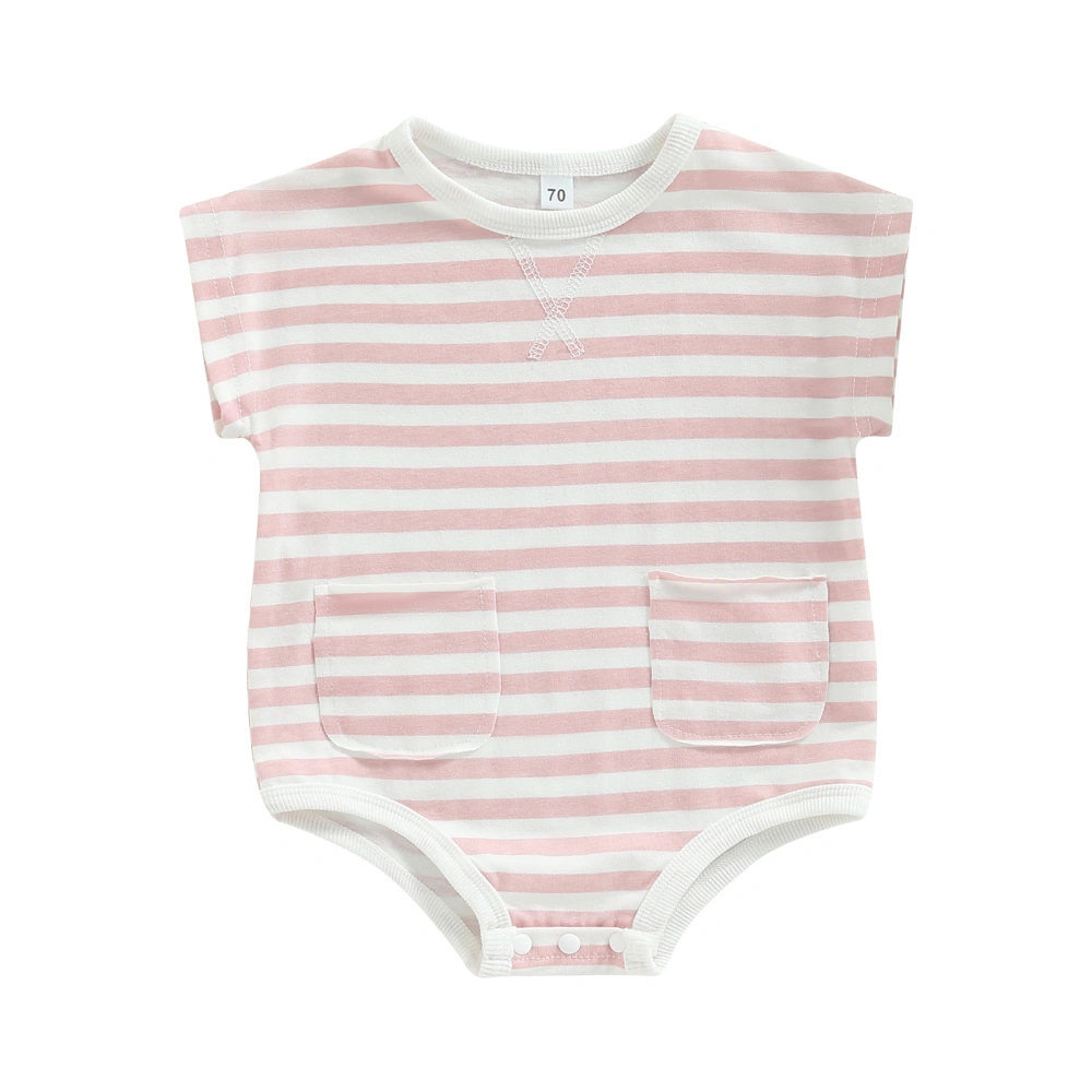 Baby Girls Boys Romper Sleeveless Striped Summer Bodysuit with Pockets