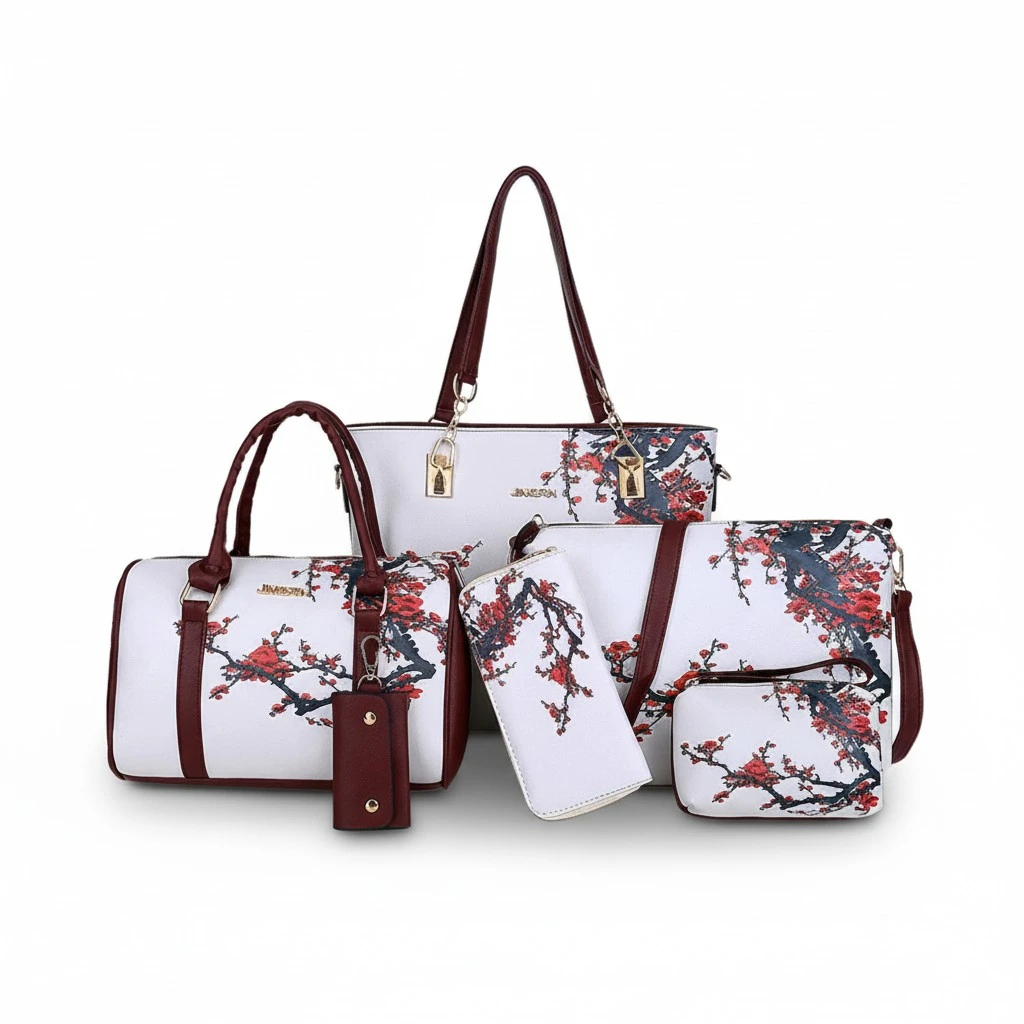 Female Large Capacity Floral Print Shoulder Bag Handbag Purse Set