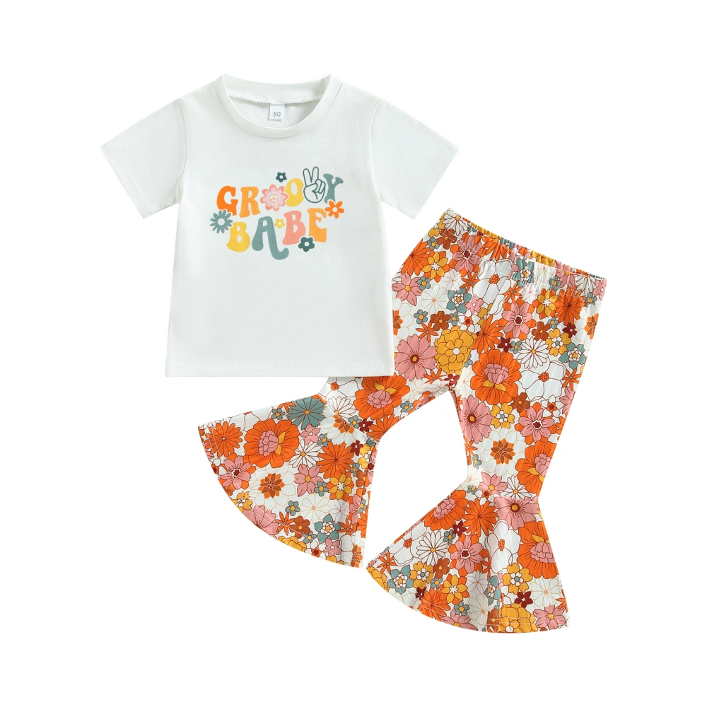 Toddler Kids Girls Clothes Set Letter Print T-Shirts Flare Pants Suit