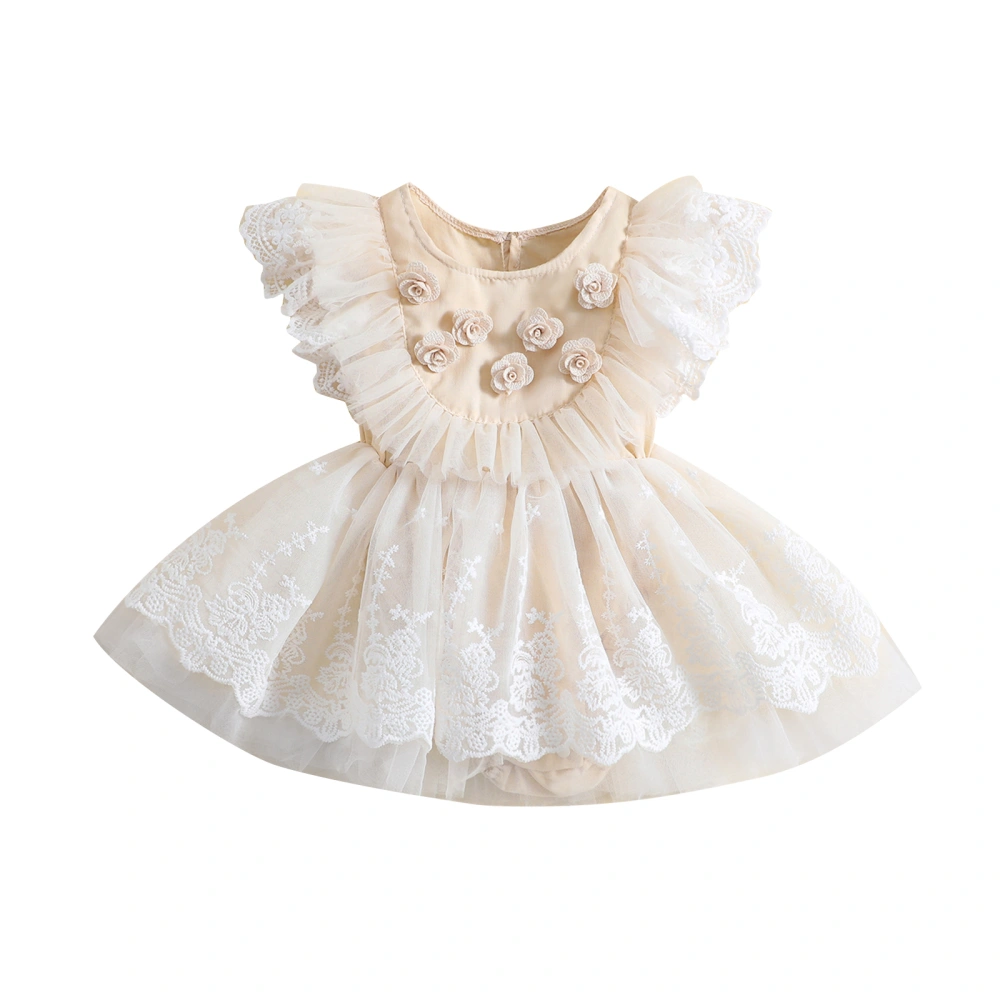 Baby Girls Romper, Fly Sleeve Flower Lace Tulle Patchwork A-line Dress