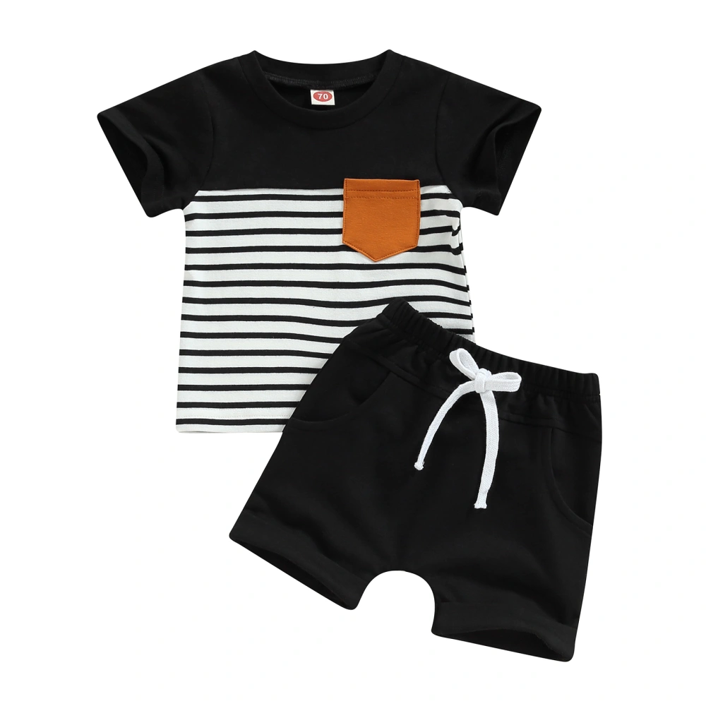 Toddler Boy Short Sleeve Stripe Print T-Shirt + Elastic Waist Shorts 