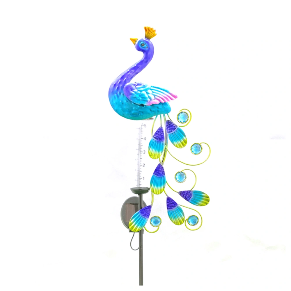 Solar Peacock Light, Rain Gauge Colorful Changing Wrought Iron