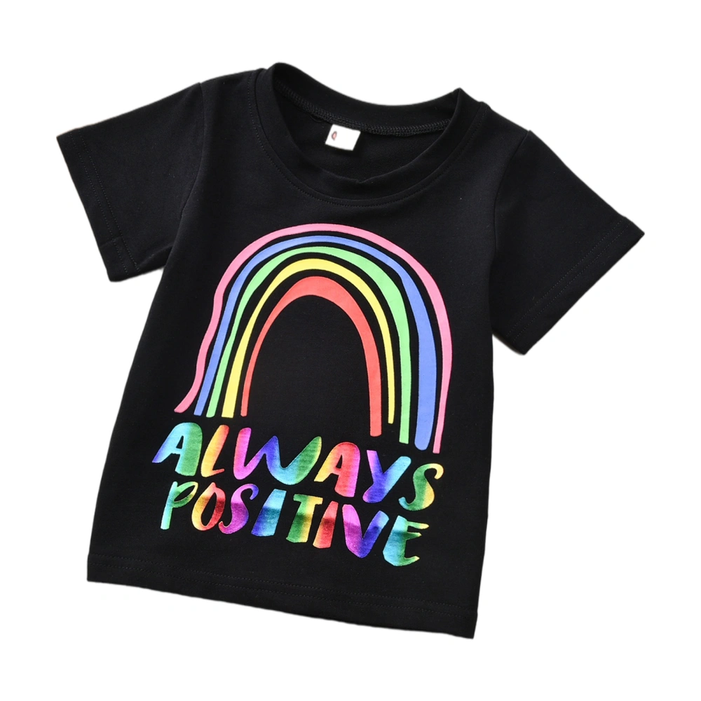 Baby Summer Rainbow & Letter Print Short Sleeve Round Neck T-shirt