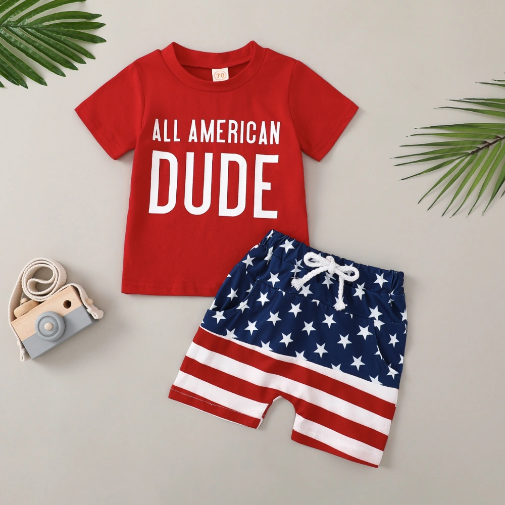 Boys 4th of July Outfits, Letter T-Shirts + Knot Front Shorts Set