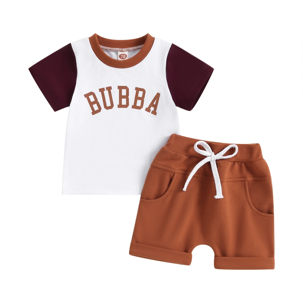 Baby Boy Summer Outfits, Contrast Color Letter T-Shirt + Shorts Set