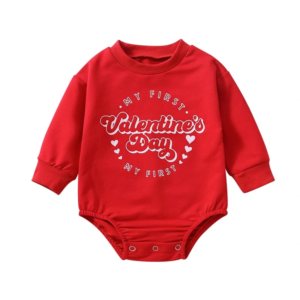 Baby Valentine's Day Red Long Sleeve O Neck Letter Heart Print Romper