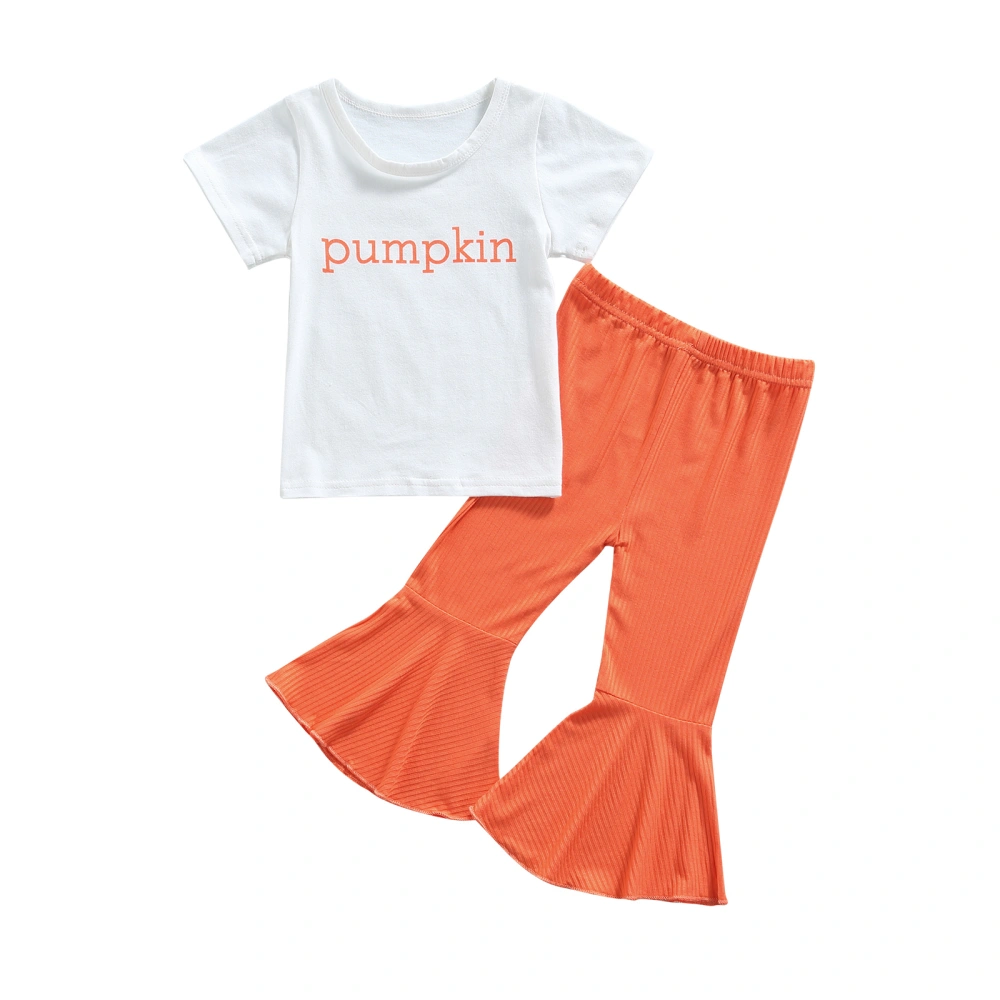 Girls Halloween Clothes Set, Printed Pattern T-shirt and Flared Pants