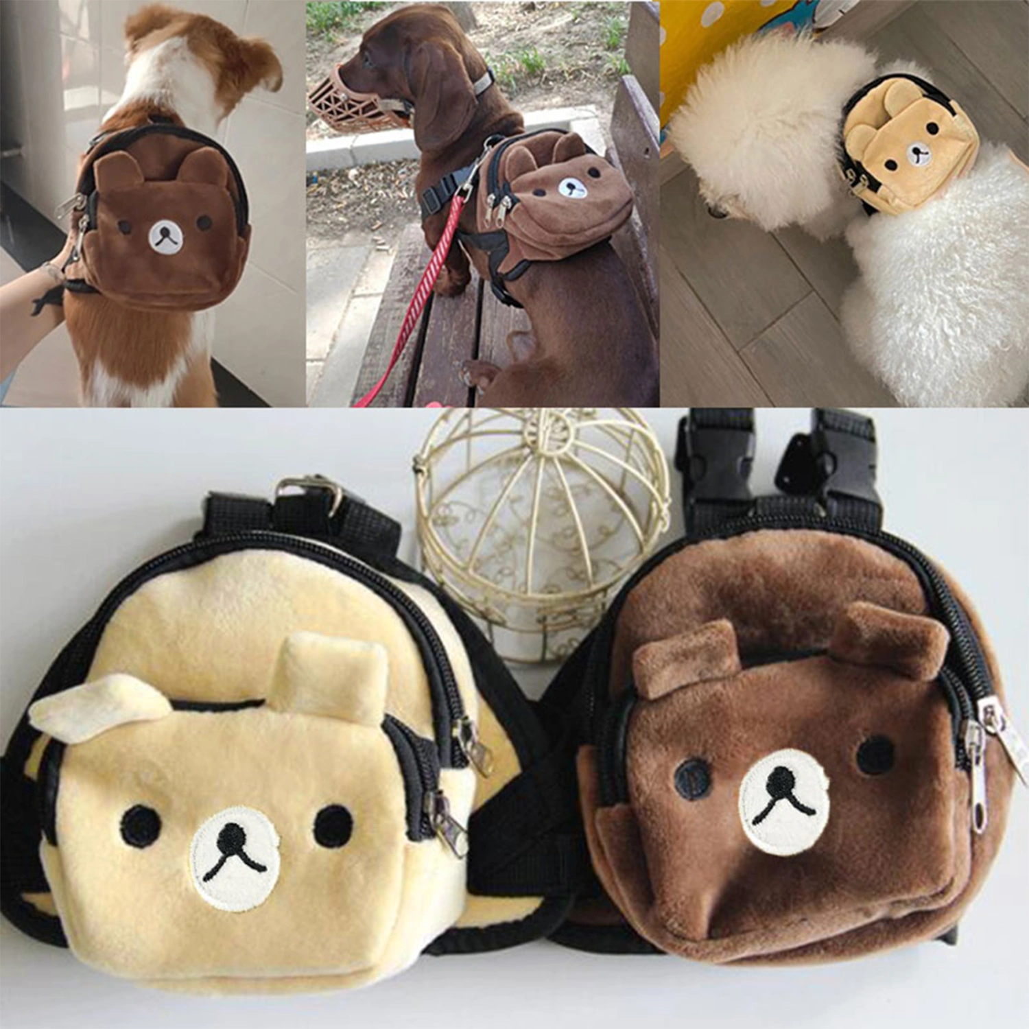 Pet Dog Plush Backpack, Puppy Knapsack Portable Nylon Bag Pack